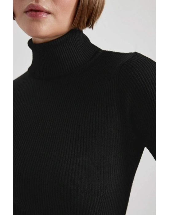 Fitted Balıkçı Yaka Basic Düz Triko Kazak