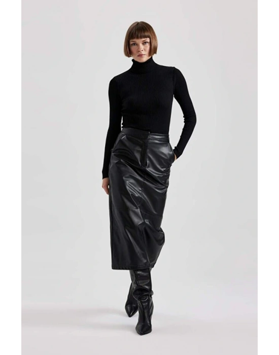 Fitted Balıkçı Yaka Basic Düz Triko Kazak