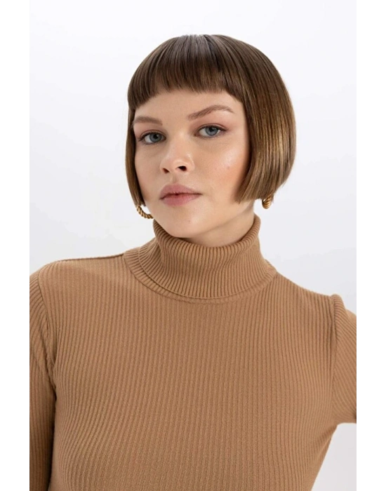 Fitted Balıkçı Yaka Basic Düz Triko Kazak