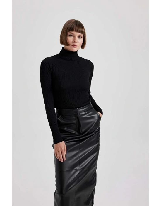 Fitted Balıkçı Yaka Basic Düz Triko Kazak