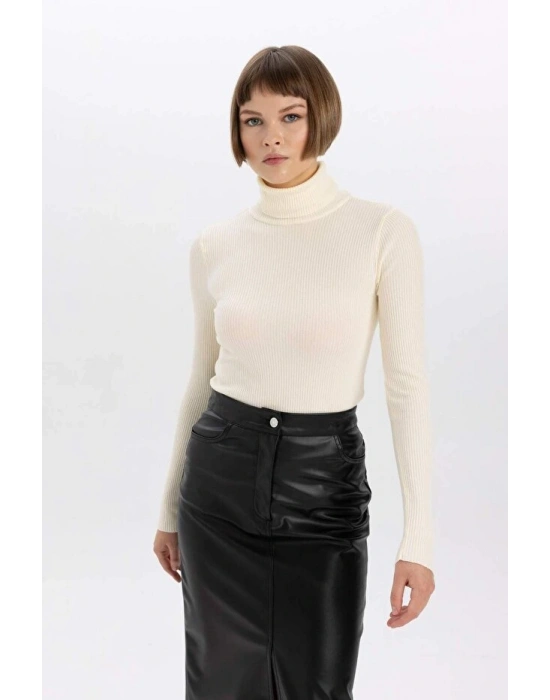 Fitted Balıkçı Yaka Basic Düz Triko Kazak