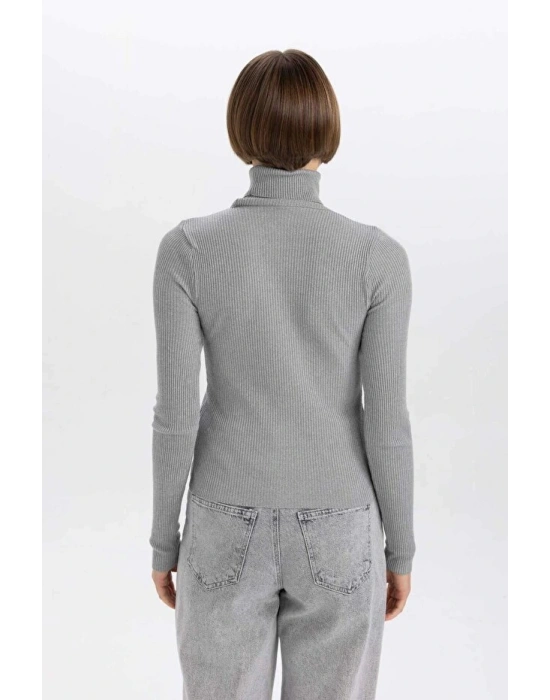 Fitted Balıkçı Yaka Basic Düz Triko Kazak