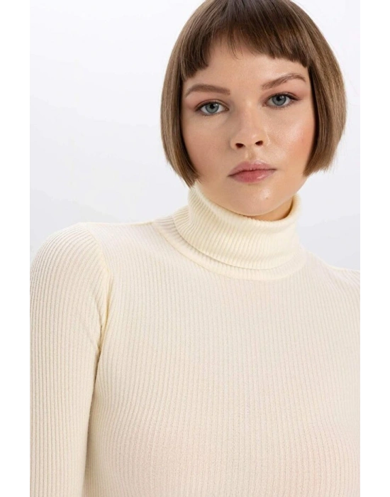 Fitted Balıkçı Yaka Basic Düz Triko Kazak