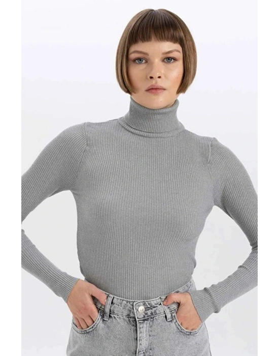 Fitted Balıkçı Yaka Basic Düz Triko Kazak