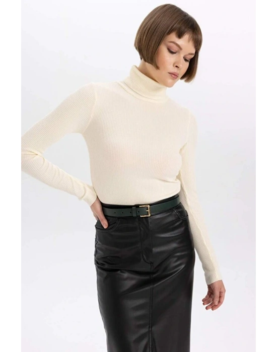 Fitted Balıkçı Yaka Basic Düz Triko Kazak