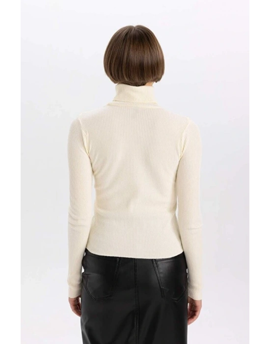 Fitted Balıkçı Yaka Basic Düz Triko Kazak