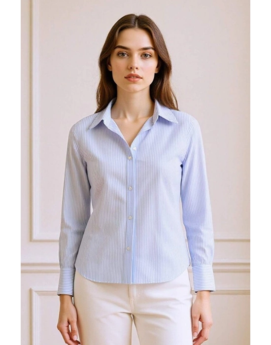 Fitted Basic Düz Poplin Uzun Kollu Gömlek