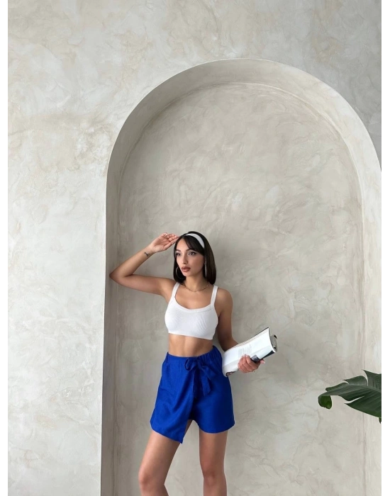 Fiyonklu şort etek saks s255021