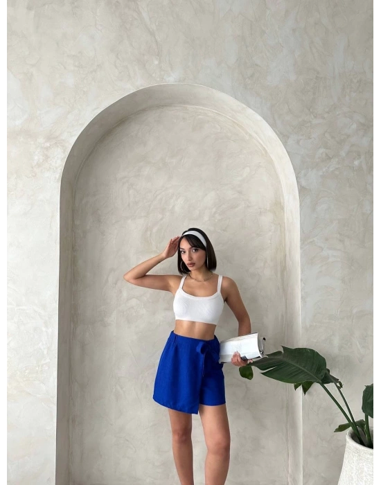 Fiyonklu şort etek saks s255021