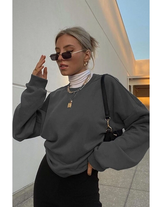 Füme Bisiklet Yaka Basic Sweatshirt MG1559