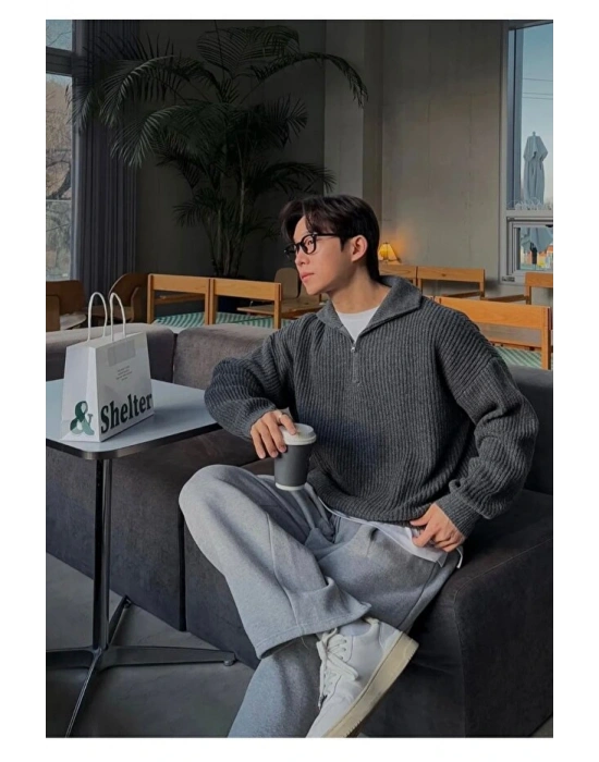 Füme erkek salaş oversize triko kışlık kazak premium kalite