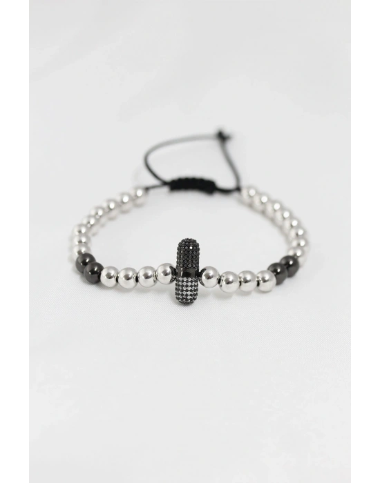 Füme Gümüş Renk Çelik Zirkon Objeli Asansörlü Bileklik