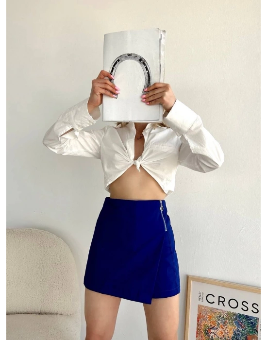 Gabardin fermuarlı şort etek S24906