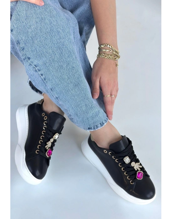 Gane Siyah Cilt Bağcıklı Spor Ayakkabı