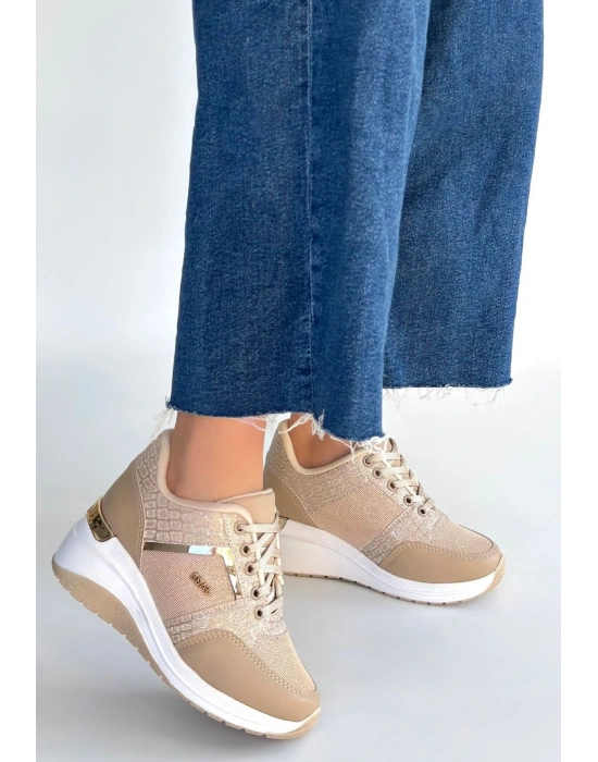 Geja Bej Cilt Bağcıklı Spor Ayakkabı