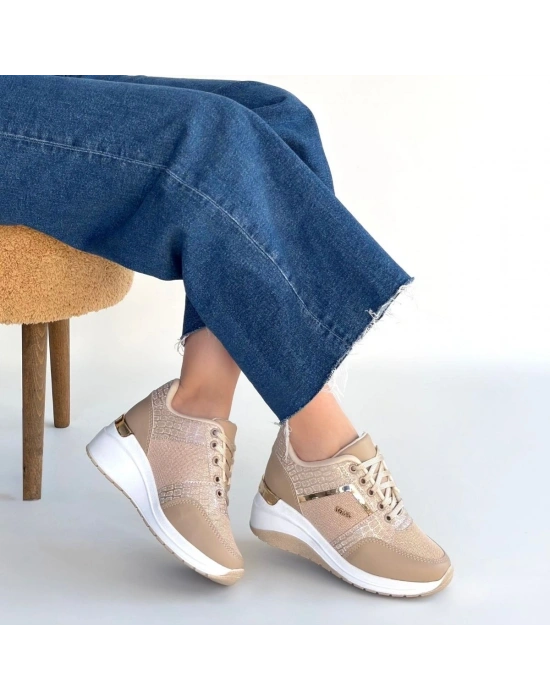 Geja Bej Cilt Bağcıklı Spor Ayakkabı