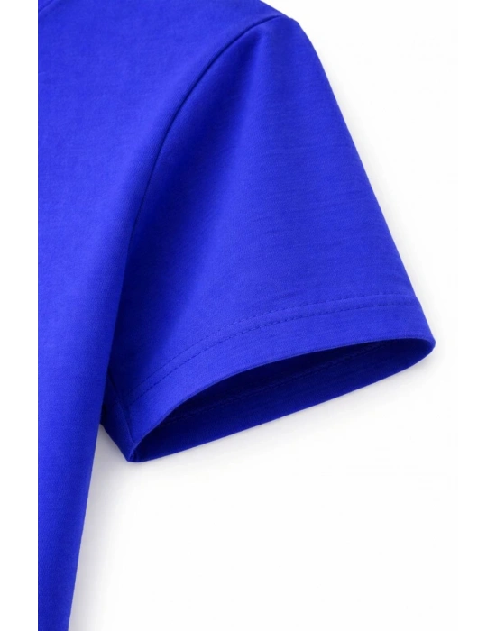 Genç Erkek Çocuk V Yaka Tişört Yazlık Model Günlük Basic Body - Saks Mavisi