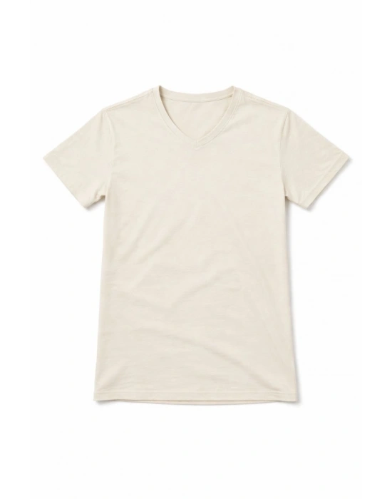 Genç Erkek Çocuk V Yaka Tişört Yazlık Model Günlük Basic Body - Taş