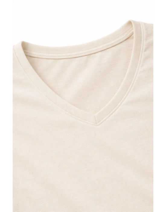 Genç Erkek Çocuk V Yaka Tişört Yazlık Model Günlük Basic Body - Taş