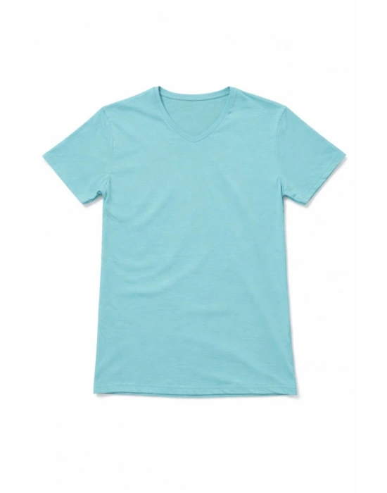 Genç Erkek Çocuk V Yaka Tişört Yazlık Model Günlük Basic Body - Turkuvaz