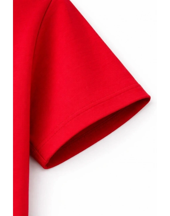 Genç Kız Çocuk V Yaka Tişört Yazlık Model Günlük Basic Body - Kırmızı