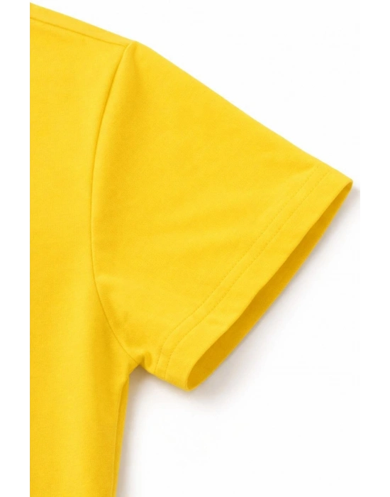 Genç Kız Çocuk V Yaka Tişört Yazlık Model Günlük Basic Body - Sarı