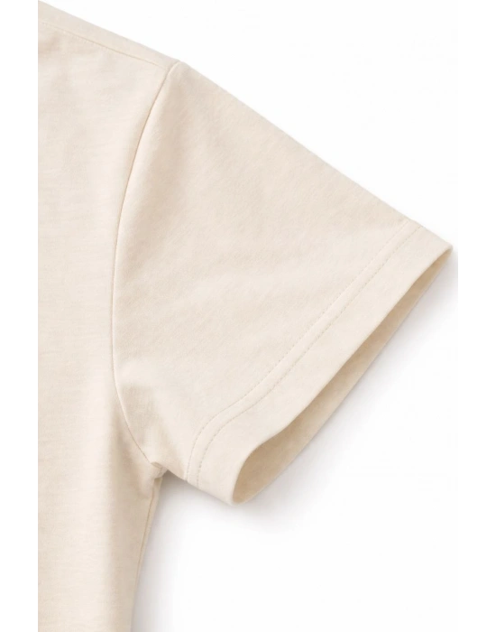 Genç Kız Çocuk V Yaka Tişört Yazlık Model Günlük Basic Body - Taş