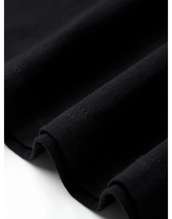 Geniş Kesim Pamuklu Tişört - GANDHI The Project Baskılı, Siyah, Rahat Kesim, Kısa Kollu, Günlük Kıyafet, Her Gün Giyilebilecek Tişört- Siyah