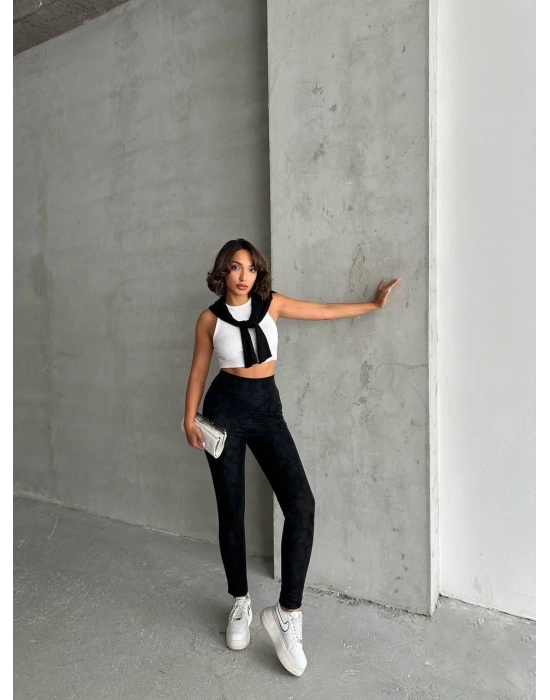 Gizli yan fermuarlı bulut desenli tayt siyah h248638