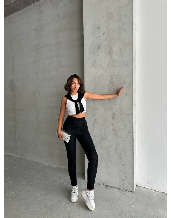 Gizli yan fermuarlı bulut desenli tayt siyah h248638