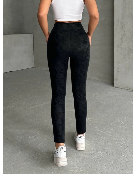 Gizli yan fermuarlı bulut desenli tayt siyah h248638