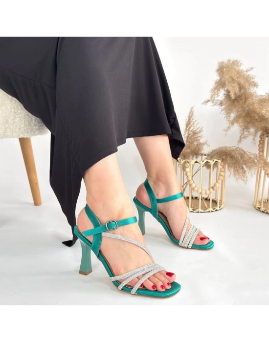 Gloria Yeşil Saten Topuklu Ayakkabı