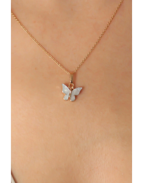 Gold Mavi Renk Kelebek Figür Kadın Kolye