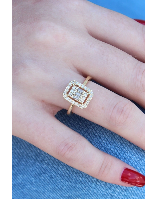 Gold Renk Baget Zirkon Taşlı Kadın Yüzük