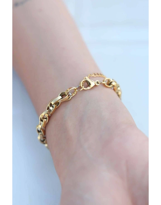 Gold Renk Çelik Zincir Kadın Bileklik