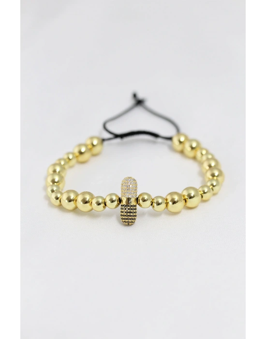 Gold Renk Çelik Zirkon Objeli Asansörlü Bileklik