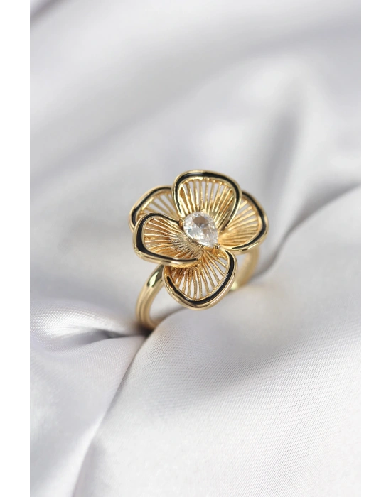 Gold Renk Çiçek Model Vintage Kadın Yüzük