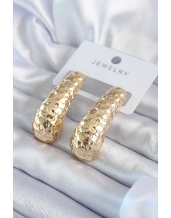 Gold Renk İşleme Detay Pirinç Kadın Küpe