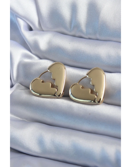 Gold Renk Kırık Kalp Model Pirinç Kadın Küpe