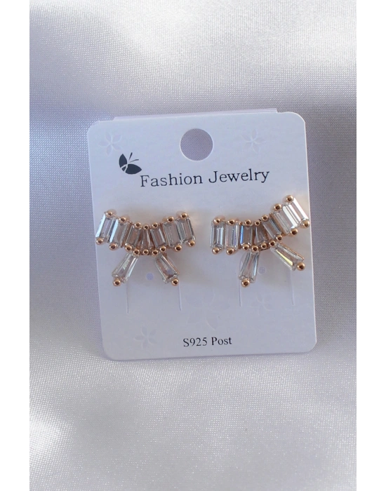 Gold Renk Kurdele Model Zirkon Taşlı Kadın Küpe