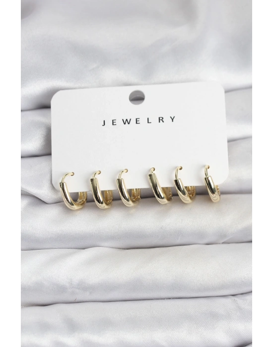 Gold Renk Pirinç Halka Kadın Küpe Seti