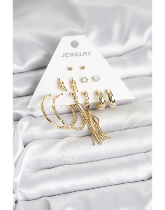 Gold Renk Pirinç Kadın 6 Çift Küpe Seti