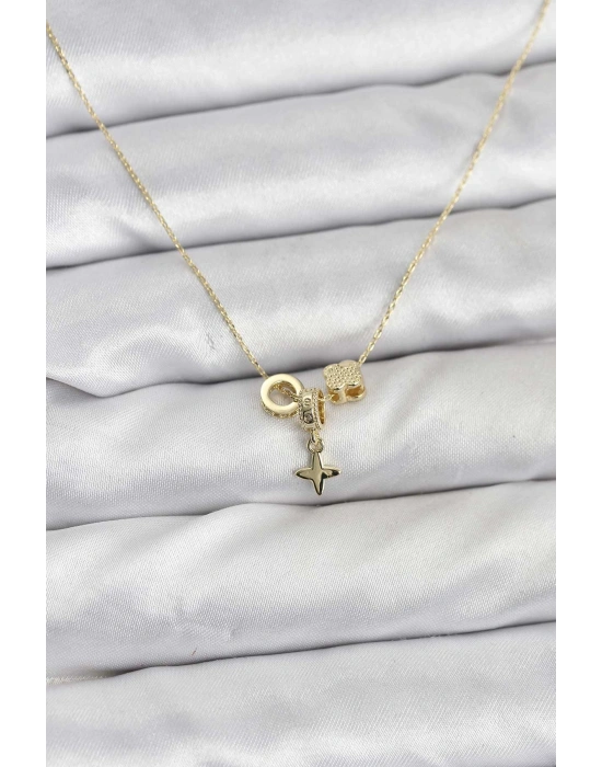 Gold Renk Pirinç Minimal Charmlı Kadın Kolye