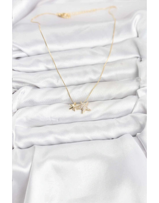 Gold Renk Pirinç Minimal Yıldız Model Kadın Kolye