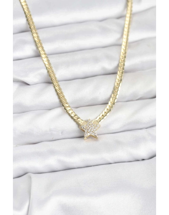 Gold Renk Pirinç Yıldız Zirkon Taşlı Kadın Kolye