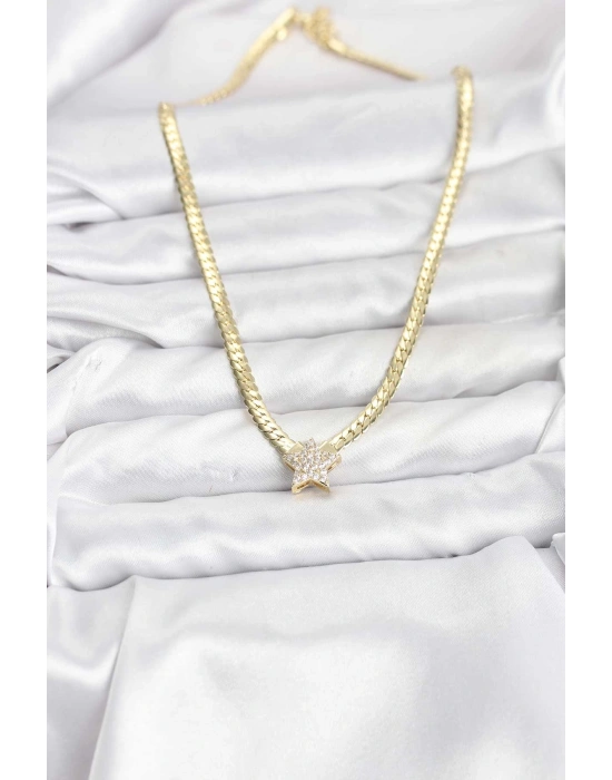 Gold Renk Pirinç Yıldız Zirkon Taşlı Kadın Kolye