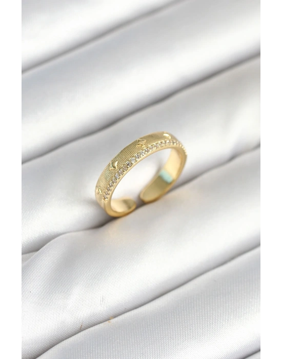 Gold Renk Şerit Zirkon Taşlı Kadın Yüzük