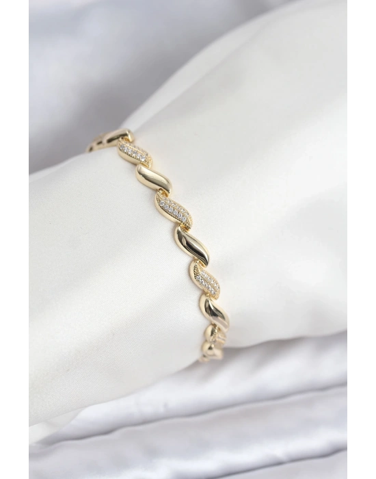 Gold Renk Sıralı Damla Model Zirkon Taşlı Pirinç Kadın Bileklik