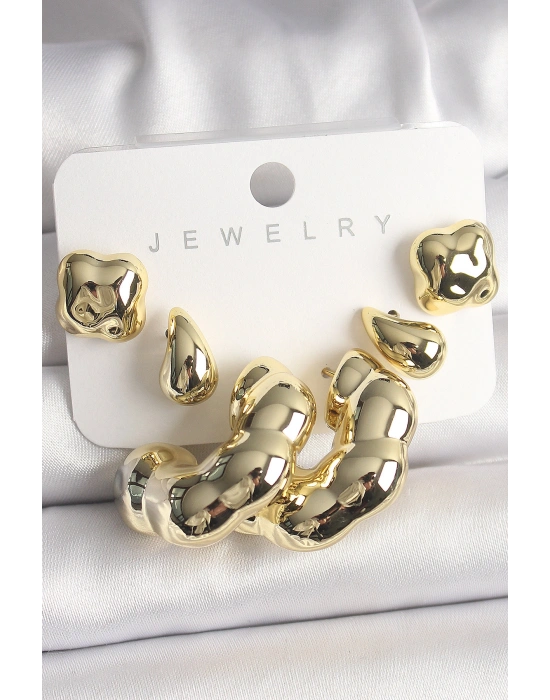 Gold Renk Yonca Damla Halka Model CCB Plastik Kadın Küpe Seti