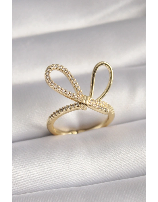 Gold Renk Zirkon Taşlı Düğüm Model Kadın Yüzük